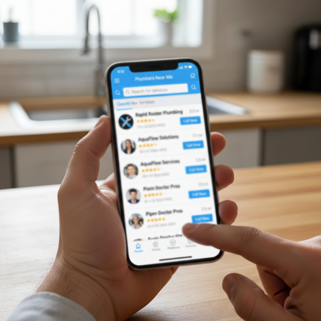 Person looking through plumbers on a phone